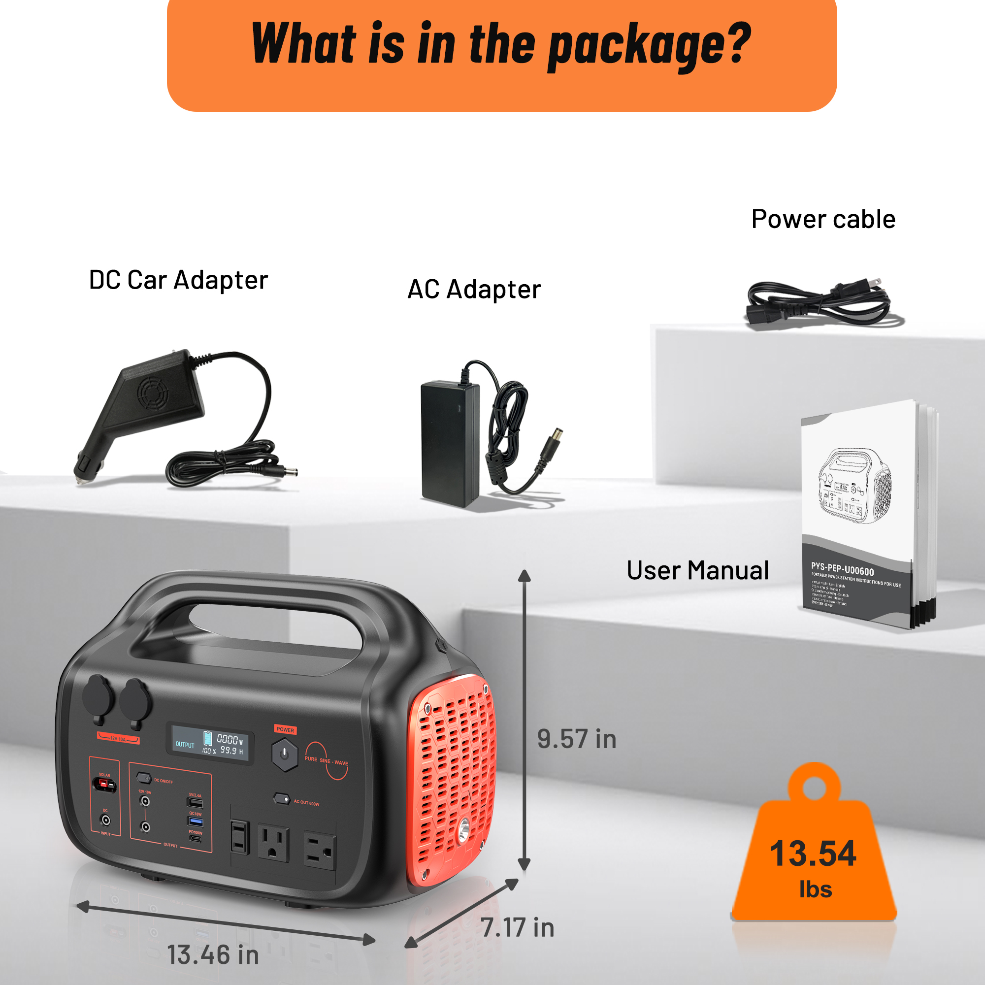 Portable Power Station 600W - 655Wh Solar Powered Generator 110V Pure Sine Wave with AC Outlet, Solar Power Bank for Home, Camping, Outdoor Use