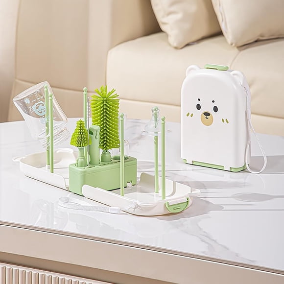 Set de cepillos para biberones de viaje Onluckdeer 6 en 1, color verde