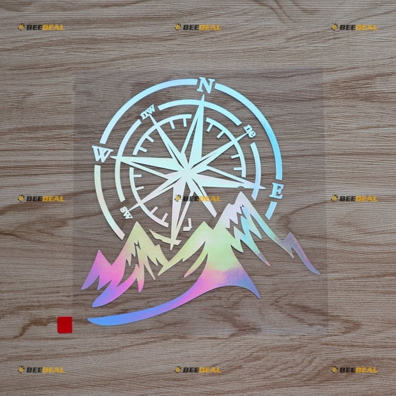 6 Inches Holographic Iridescent - Compass Mountain 4X4 Off Road 4WD Decal Sticker Vinyl - No Background Die-Cut 05081 fit for Chevy Ford Jeep etc