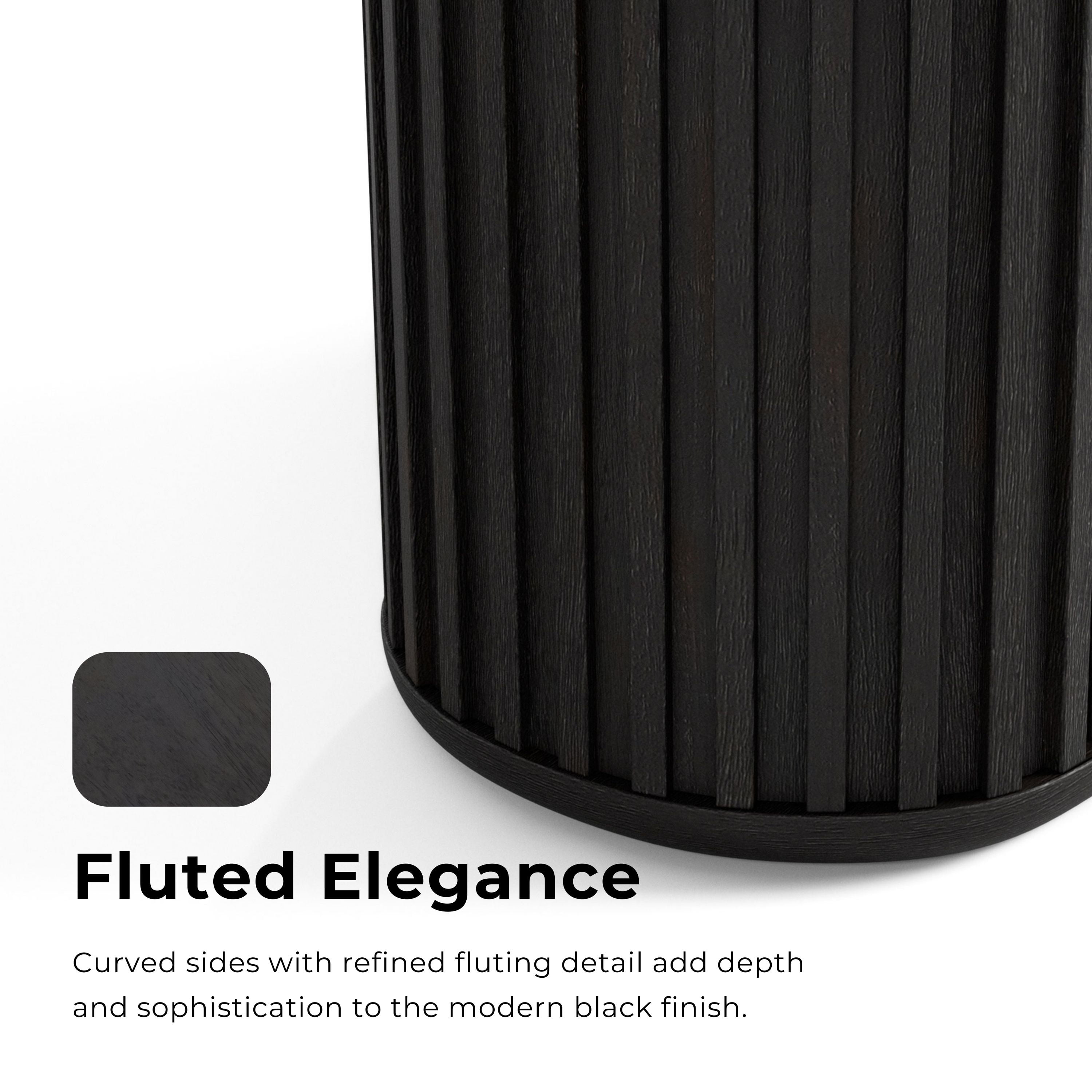 Furniture of America Kaelin Modern Fluted and Rounded 2-Shelf Nightstand with Motion Sensor, Black