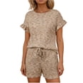 thumbnail image 2 of Bixock Womens 2 Piece Loungewear Sets Casual Summer Outfits Crew Neck Ruffle Short Sleeve Top and Drawstring Pocket Shorts Sleepwear, 2 of 7
