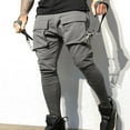 thumbnail image 3 of Pantalones largos para hombre, de color liso, con bolsillo y cordón, informales, juveniles, versátiles, deportivos, de gran tamaño., 3 of 7