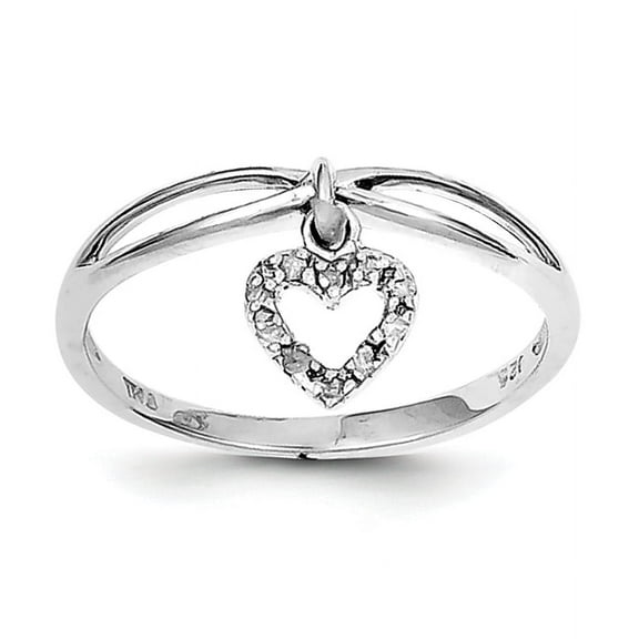 Sterling Silver Rhodium Plated Diamond Heart Dangle Ring