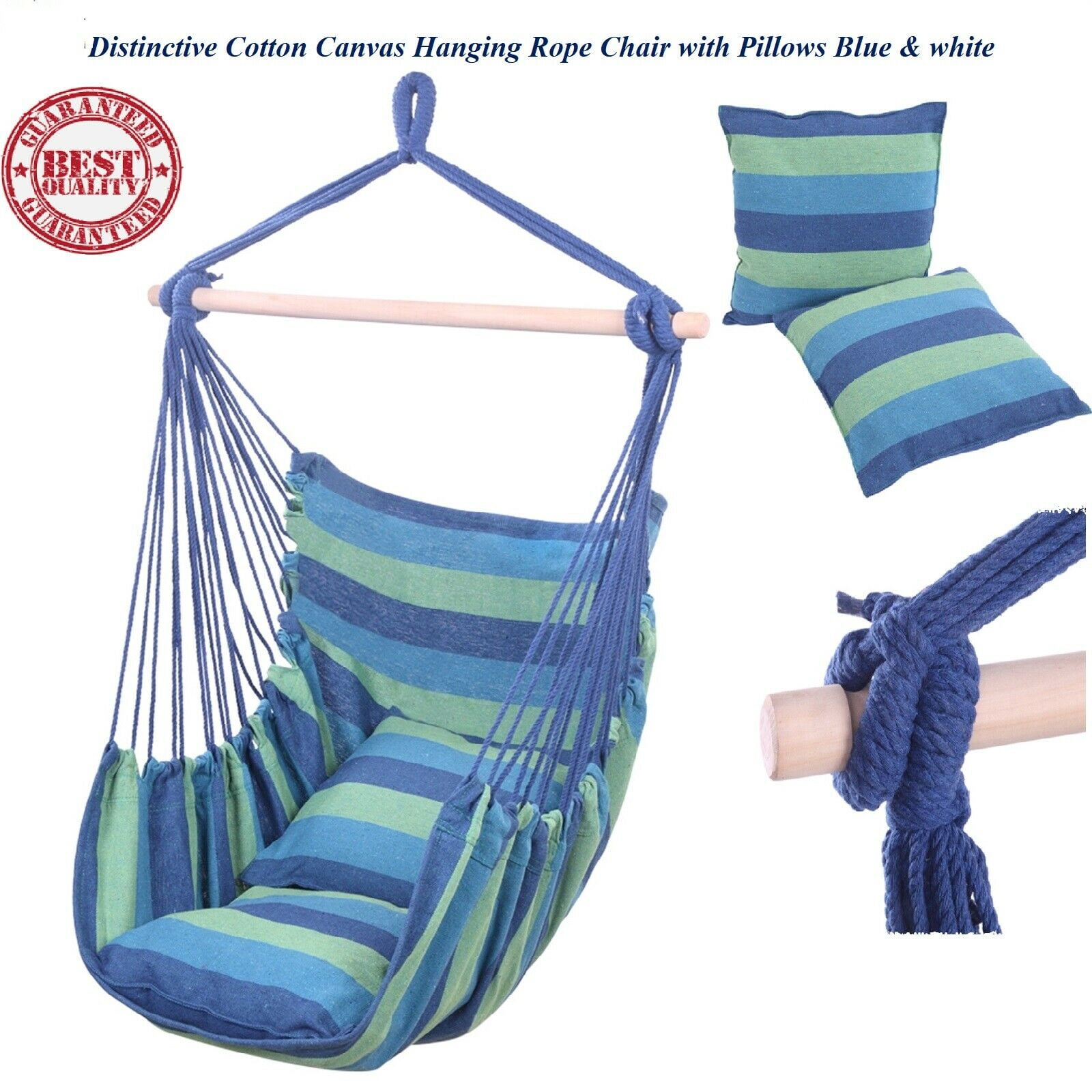 Details about   Indoor/Outdoor Hanging Rope Hammock Seat Swing Chair Cushion & Wooden Bar Swing 