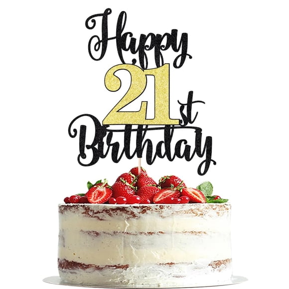 Decoración para tartas Dxsdgetue con purpurina para cumpleaños número 21, color negro y dorado