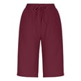thumbnail image 3 of Fengqque Linen-cotton Shorts for Women Pull On Casual Athletic Bermuda Shorts Pants Drawstring Long SweatShorts with Pockets Wine M(M), 3 of 9
