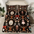 thumbnail image 2 of Manfei Xmas Nutcracker Queen Sheet Sets 4-Piece, Floral Bow Tie Flat Sheet, Vintage Damask Flower Queen Fitted Sheet, Black Merry Christmas Home Decor, 2 of 7