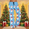 thumbnail image 2 of Enjoytime Women's Pants Christmas Printed High Waisted Straight Leg Stretch Pants Casual ​Drawstring Loose Comfy Trousers Blue M, 2 of 6