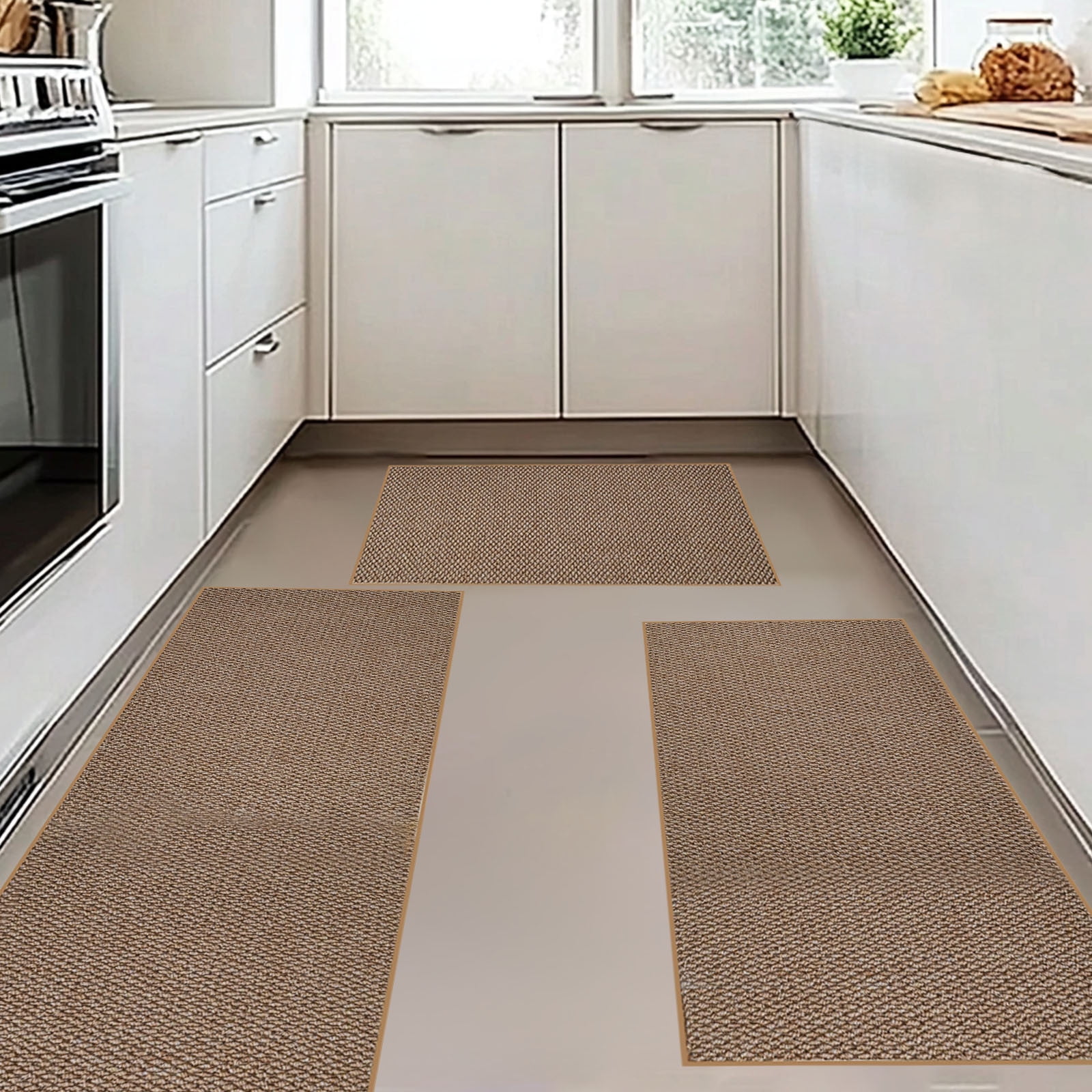 CQCYD Jute Burlap Rug Trio, Non Slip Indoor Outdoor Doormats, Thick Comfortable Kitchen Office Mats, Easy Clean Oil Resistant Entryway Rugs