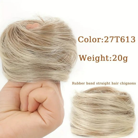 XmhyTop 2PCS Human Hair Messy Bun Hairpieces, Women’s Highlight Scrunchie Style, Elegant Chignon Design for Updos, Natural-Looking Hair Accessory for Daily, Blonde 27T613