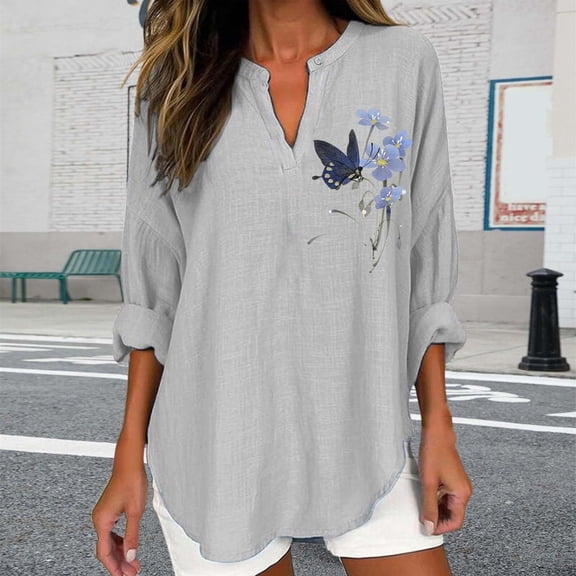 Womens Linen Tops Summer Blouses For Women Peasant Tops For Women Gauze Shirts Peasant Blouse Gauze Tunic Tops For Women Summer Linen Tops Lightweight Linen Blouses For Women Gray L