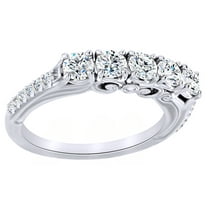 AFFY Round Cut White Natural Diamond Four Stone Anniversary Band Ring In 14K Solid White Gold (0.37 Ct) By