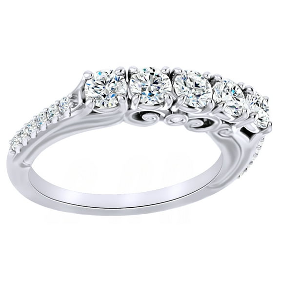 AFFY Round Cut White Natural Diamond Four Stone Anniversary Band Ring In 14K Solid White Gold (0.37 Ct) By