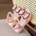 thumbnail image 3 of Girls Flat Sandals Open Toe Cute Bow Lightweight Thick Sole Soft Footbed Pearl Ankle Strap Princess Dress Shoes Pink 3 Big Kid, 3 of 5
