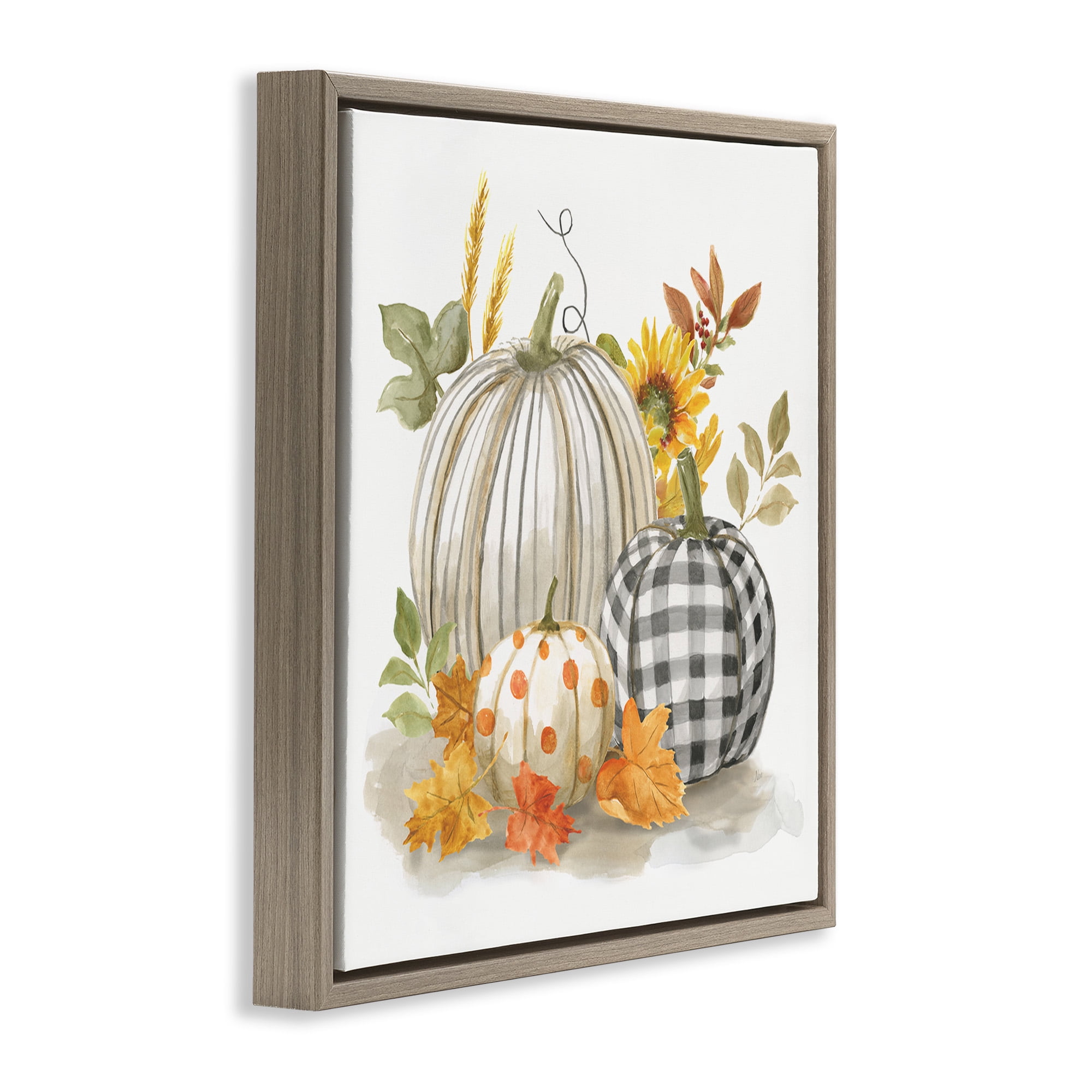 Stupell Industries Patterned Pumpkins Autumn Harvest Botanical & Floral Painting Brown Floater Framed Canvas Art Print Wall Art, 18 x 18