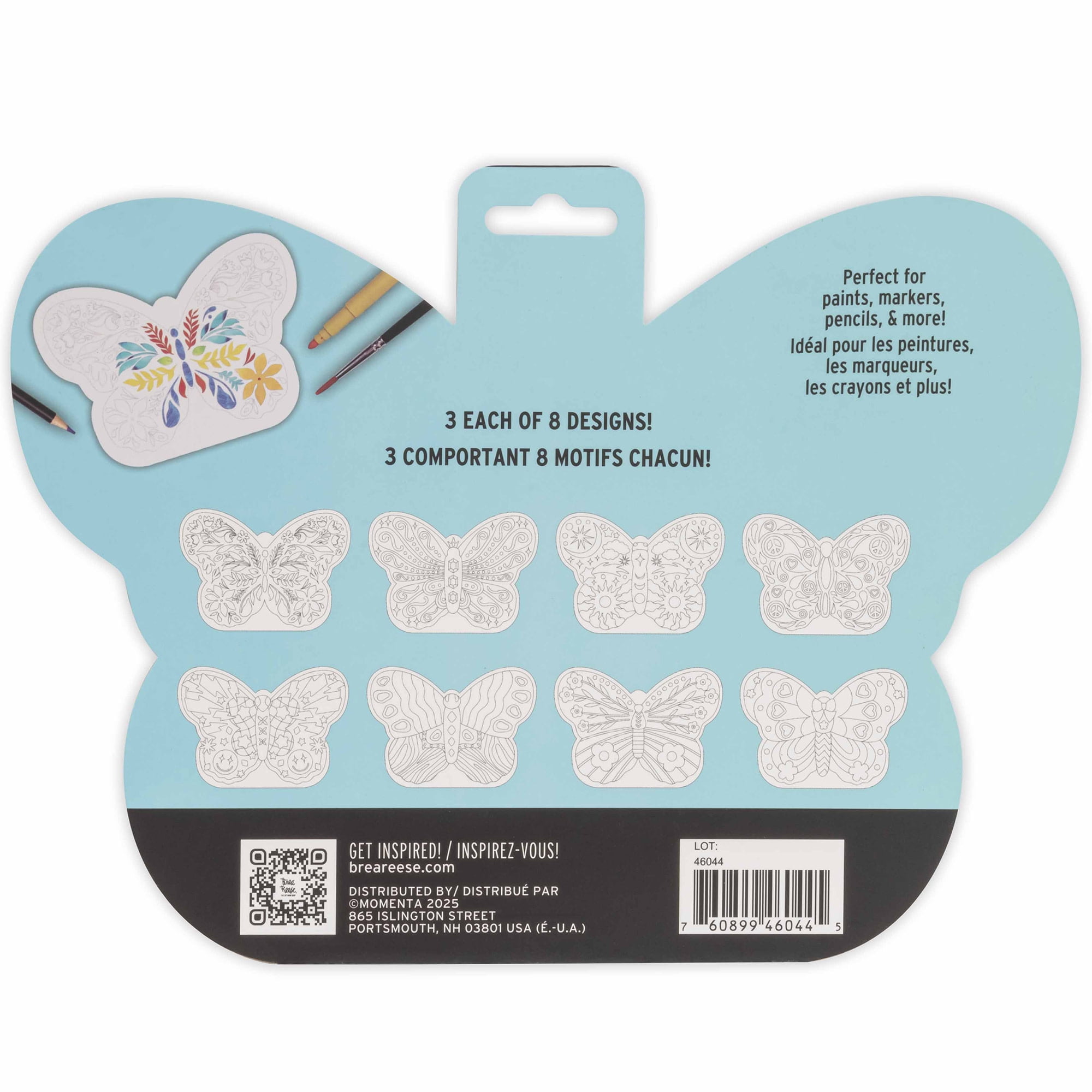 Vivid by Brea Reese: Mixed Media Coloring Pad - Butterfly - 24 Shaped Sheets in 8 Pattern Designs, Art Paper Pages For Paints-Markers-Colored Pencils