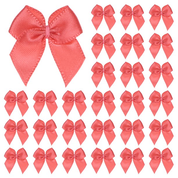 Uxcell 200-Pack Mini Lazo de Cinta Artesanal 1x1 Pulgada de Tela a Cuadros de Satén Rosa Melocotón