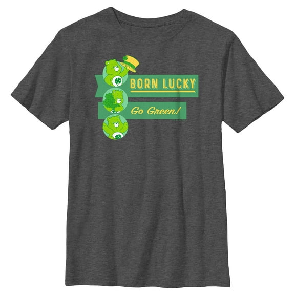 Boy's Care Bears St. Patrick’s Day Born Lucky  Graphic Tee Charcoal Heather Medium