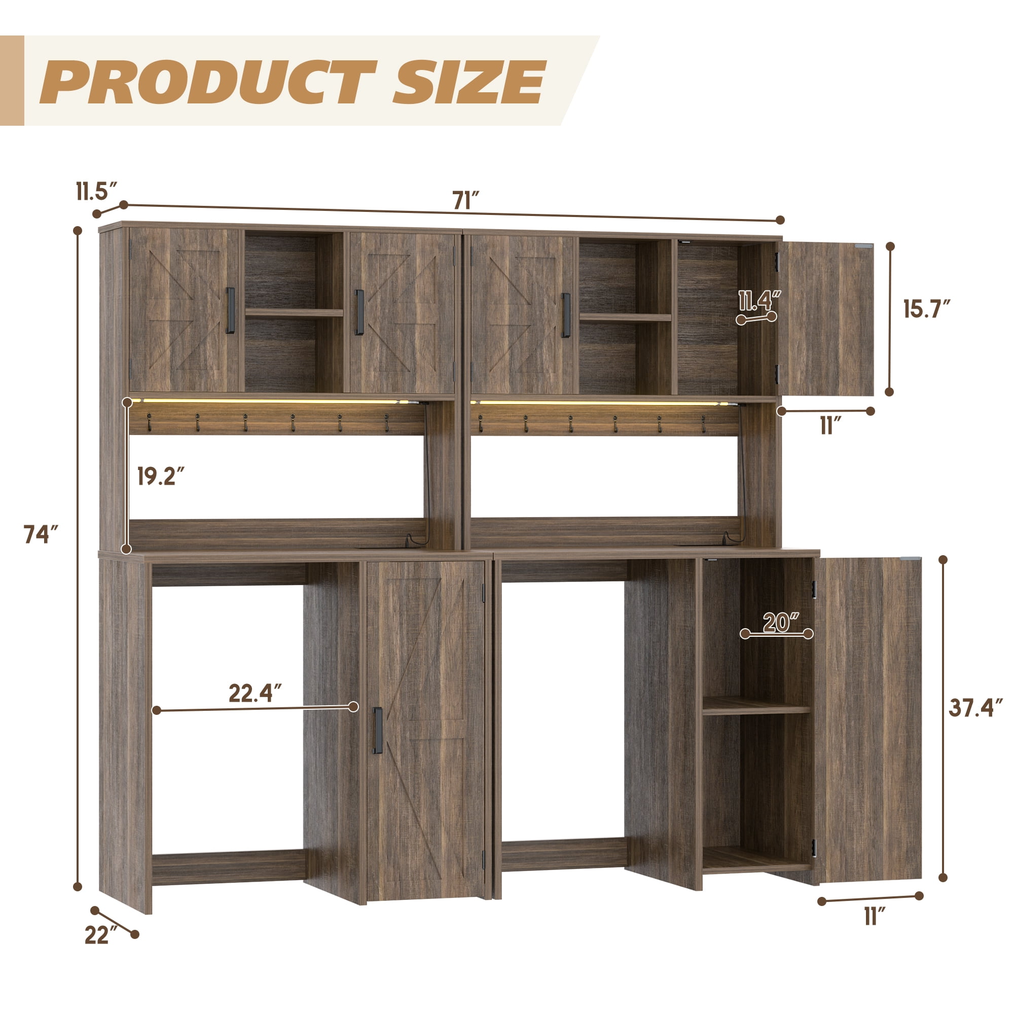 Homieasy 2-Piece Beverage Station Set - Mini Fridge Cabinet & Coffee Bar with Charging Hub, LED Light, Microwave Shelf & Wine Storage, Perfect for Kitchen, Dorm & Office,Brown
