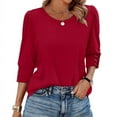 thumbnail image 2 of MIXUE Boho Tops For Women Summer Autumn Solid Color Round Neck Long Sleeve Loose Fit Casual T Shirts Daily-Wear,Red,XXL, 2 of 5