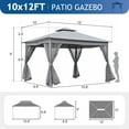 thumbnail image 3 of 10'x12' Outdoor Gazebo Tent with Double Roofs, Patio Gazebo with Mosquito Netting, Patio Canopy for Backyard, Garden, Lawn and Deck,Grey, 3 of 7