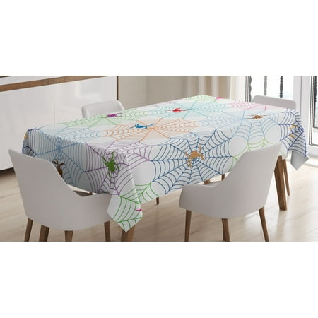 

Spider Web Tablecloth Colorful Networks and Characters Tile Design Graphic Art Cute Abstract Insects Rectangular Table Cover for Dining Room Kitchen 60 X 84 Inches Multicolor by Ambesonne