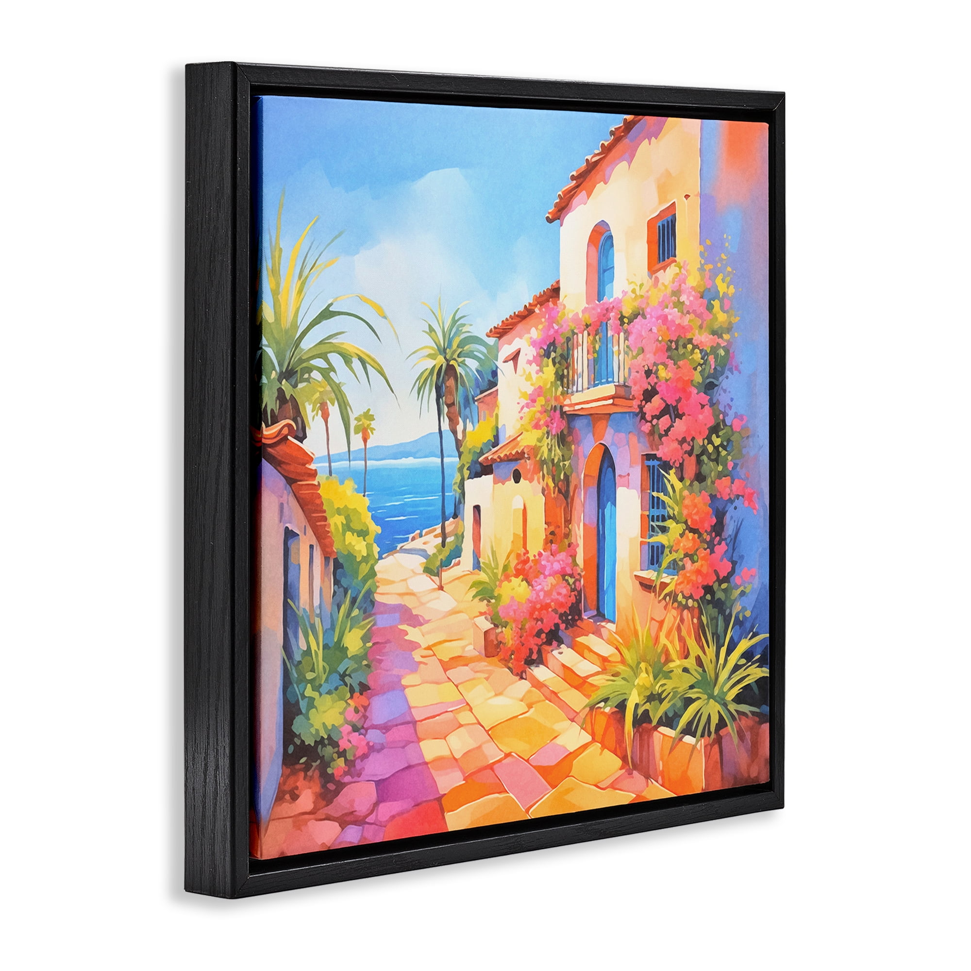 Stupell Industries Tropical Bella Vista Scenic & Cityscapes Painting Black Floater Framed Canvas Art Print Wall Art, 25 x 25