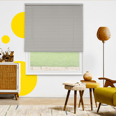 Grand Gray 42 in. W X 48 in. H Cordless Light Filtering Vinyl Mini Window Blinds with 1 in. Slats