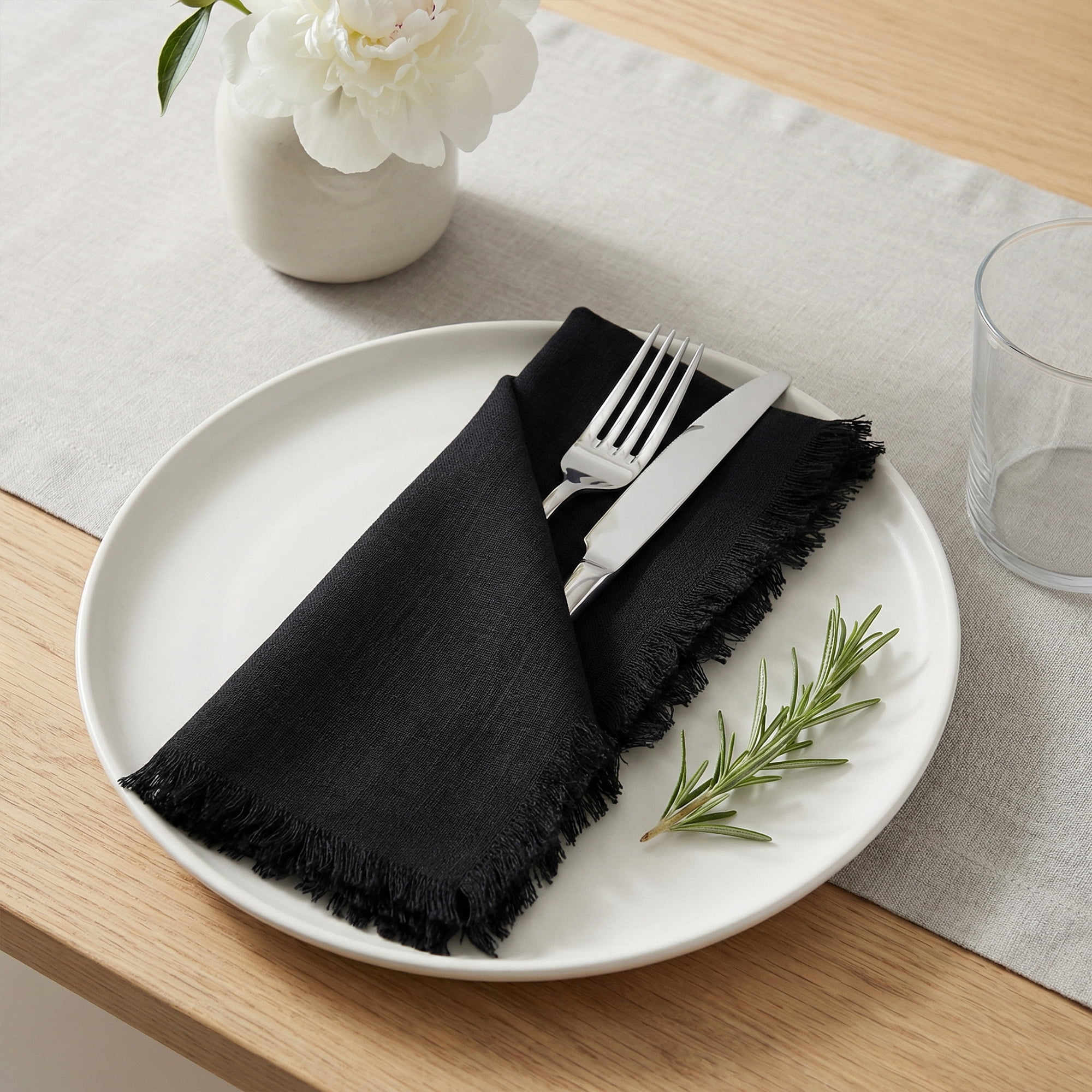 Unique Bargains 6Pcs Cotton Reusable Dinner Cloth Napkins Black 18x18inch