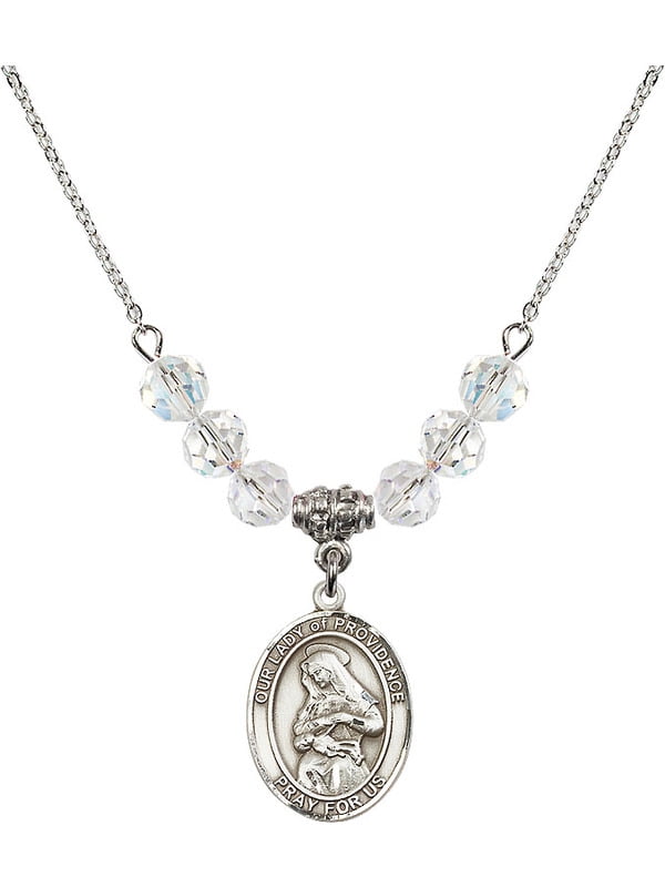 Bonyak Jewelry 18 Inch Rhodium Plated Necklace w/ 6mm Green August Birth Month Stone Beads and Our Lady of Providence Charm Bonyak Jewelry 18 Inch Rhodium Plated Necklace w/ 6mm Green August Birth Month Stone Beads and Our Lady of Providence Charm