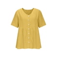 thumbnail image 4 of Turilly Women's Open Front Button Cotton Linen Blouse Summer Ladies V-Neck Short Sleeve Casual Loose Fit Tunic Top, 4 of 6
