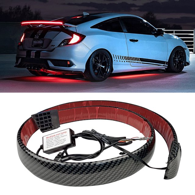 Carbon Fiber LED Car Tail Brake Light Bar Rear Boiler Lip Trim Universal Parts -