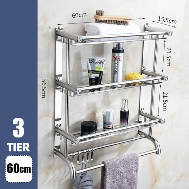 1/2/3Tier Stainless Steel Wall Mounted Towel Rack Towel Bar Shower