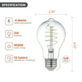 thumbnail image 6 of (2 pack) Better Homes & Gardens A19 LED Vintage Light Bulb, 4 Watts (40W Equivalent), Daylight, Thin Filament, E26, 2PK, 6 of 11