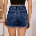 thumbnail image 4 of Ovticza Shorts en Jean Taille Haute Ourlet Roulé Jambe Droite avec Poche Bleu Foncé m, 4 of 6
