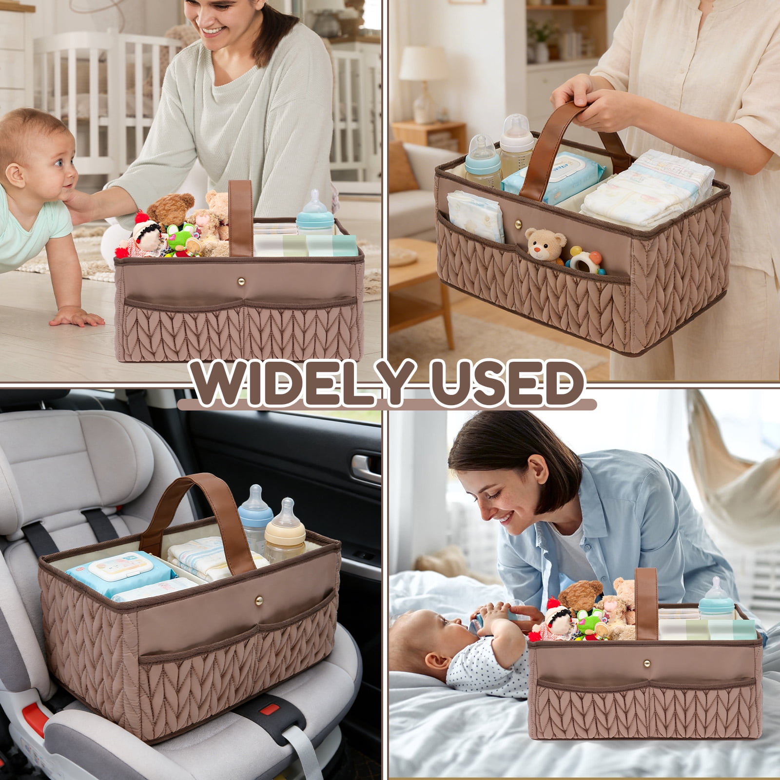 Austok Baby Diaper Caddy Organizer with Compartment Nappy Caddy with Wide Handle and Pocket for Diaper Wipe Spare Clothes Baby Essential for Changing Table Nursery Car
