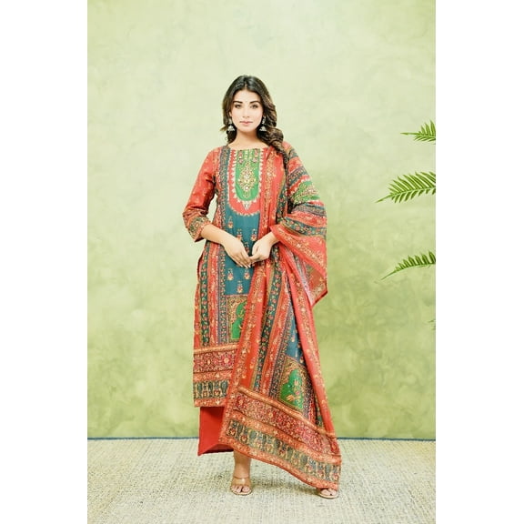 Red & Green Color Kurta Set