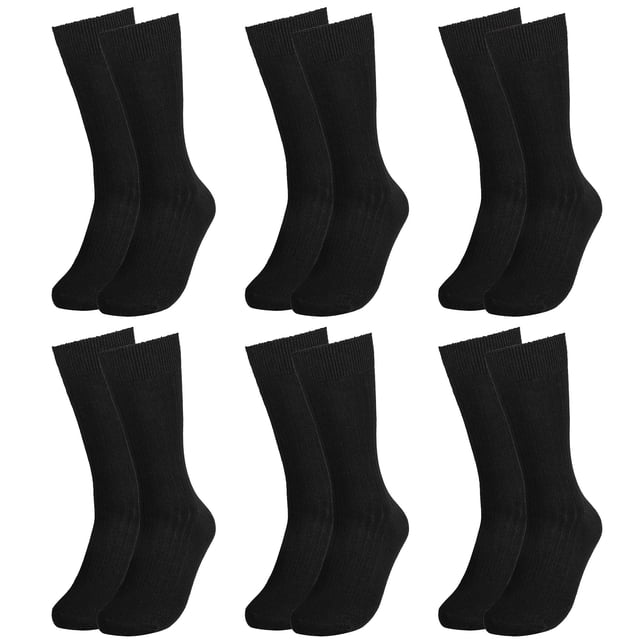 Calcetines de vestir Falari para hombre, 6 unidades, de algodón negro, acanalados, tallas 10-13