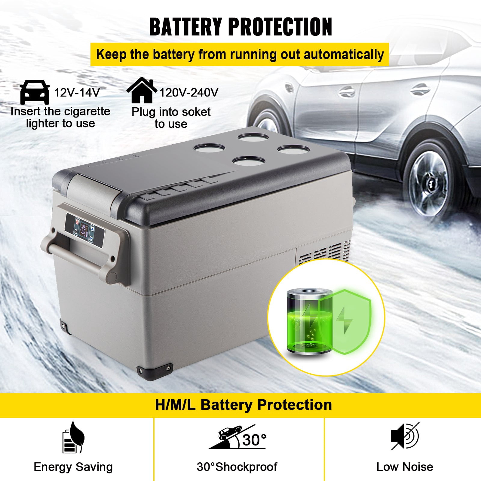 VEVOR Portable Refrigerator 37 Quart(35 Liter),12 Volt Refrigerator App Control(-4 ℉ ~68 ℉ ), Car Refrigerator Dual Zone with 12/24v DC & 110-240v AC for Camping, Travel, Fishing, Outdoor or Home Use