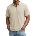 thumbnail image 4 of COSFO Waffle Polo Shirts for Men Short Sleeve Golf Shirt Quarter Zip Solid Loose Fit Collared Casual Men's Shirts M, 4 of 5