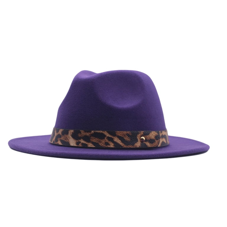Womens Wide Brim Felt Fedora Panama Hat Leopard Belt Outdoor Sun Hat Women main image 4
