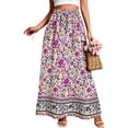 thumbnail image 2 of Skirts for Women Floral Print Maxi Skirts Summer Flowy Long Skirts High Waist (Purple XXL), 2 of 8