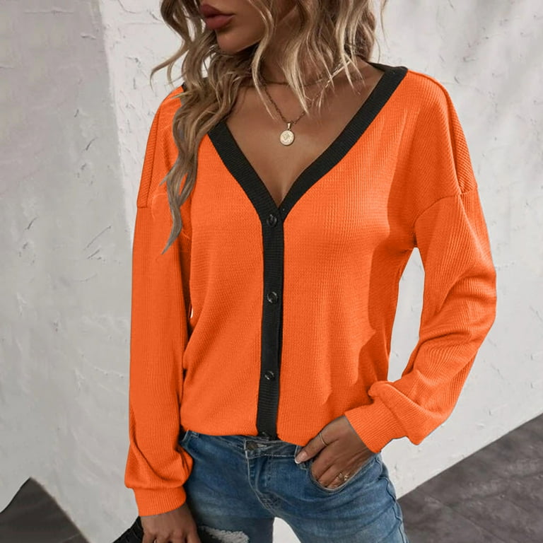 Orange cardigan sweaters clearance women's