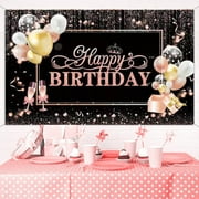 Happy Birthday Banner Backdrop for Girls Women Rose Gold Birthday Party Decorations Supplies Glitters Banner for Sweet Girls Women Birthday Party Favors Photography Background 45 x 70