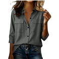 thumbnail image 3 of Stamzod Shirts for Women 3/4 Sleeve Button Up Shirt with Pocket Dressy Casual Ladies Tops and Blouses Gray L, 3 of 8