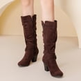 thumbnail image 5 of LOVE STEETLY Women's Knee High Slouchy Chunky Heel Boots, Side Zipper Round Toe Faux Leather Casual Comfort Versatile Boot, 5 of 7