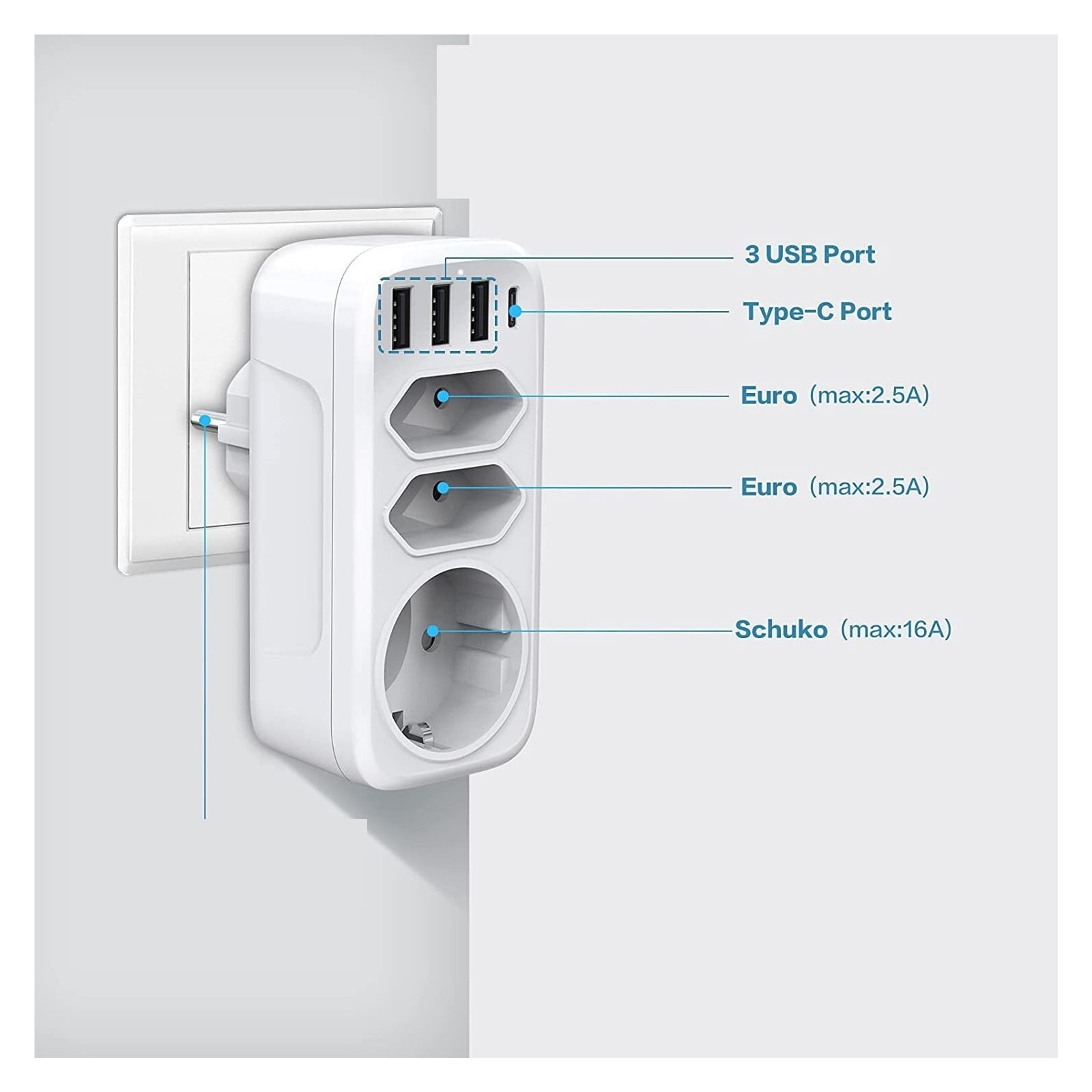 USB Socket Extender Adapter Power Strip 3 Socket With Charger Type C Port Compatible Power Station Extension