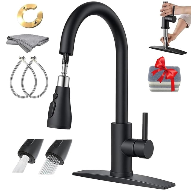 Actualizado Grifo de Cocina de Acero Inoxidable - 1 Mezcladora para Fregadero + 1 Cepillo de Limpieza +1 Paño Limpieza + Otros Accesorios, Grifo Llaves para Fregadero de Cocina Llave Mezcla