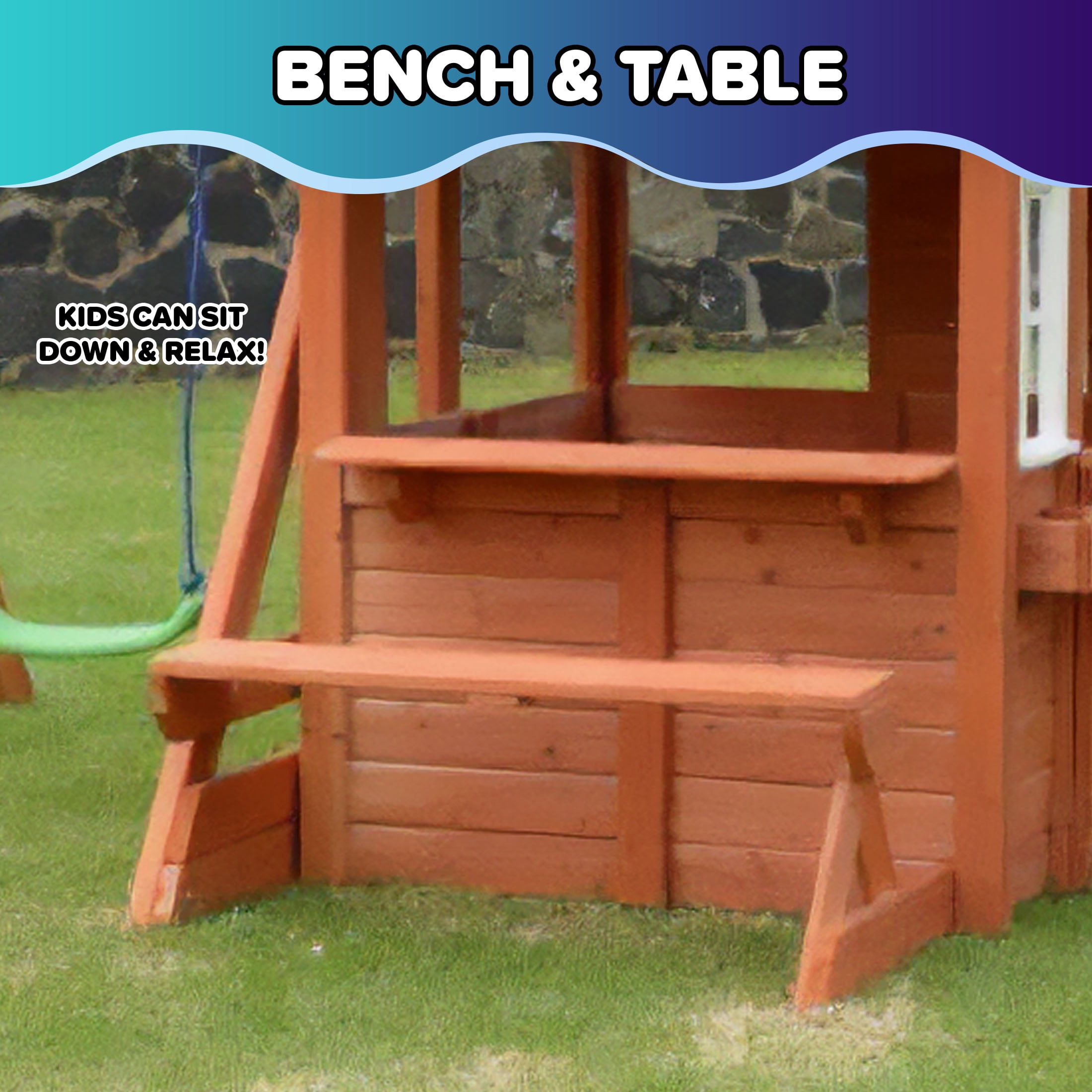 Sportspower Wooden Swing and Playhouse Set with Bench & Working Door, for Kids Aged, 3–8, ASTM Certified