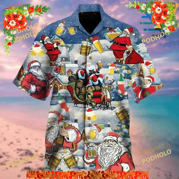 Drinking Beer With Santa Claus Hawaiian Shirt
